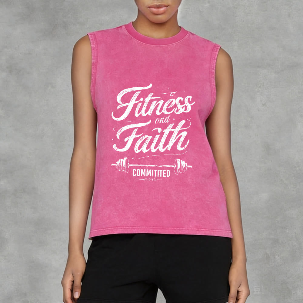 Christianartworkshop Fitness and Faith: Committed to Both Barbell Unisex Washed Tank Top - image 5