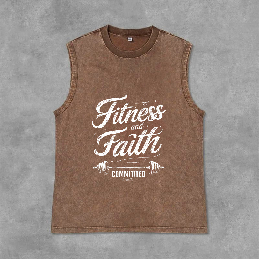 Christianartworkshop Fitness and Faith: Committed to Both Barbell Unisex Washed Tank Top - Brown - 2XL - image 9