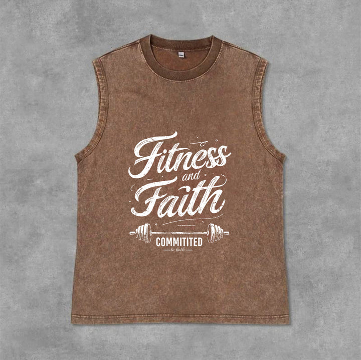 Christianartworkshop Fitness and Faith: Committed to Both Barbell Unisex Washed Tank Top - Brown - 2XL - image 9