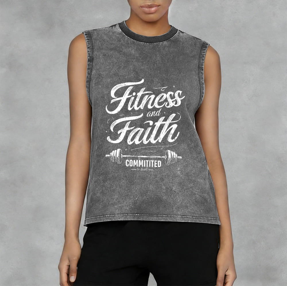 Christianartworkshop Fitness and Faith: Committed to Both Barbell Unisex Washed Tank Top - image 8