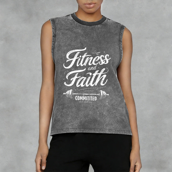 Christianartworkshop Fitness and Faith: Committed to Both Barbell Unisex Washed Tank Top - image 8
