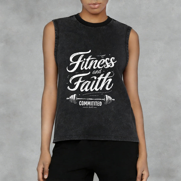 Christianartworkshop Fitness and Faith: Committed to Both Barbell Unisex Washed Tank Top - image 2
