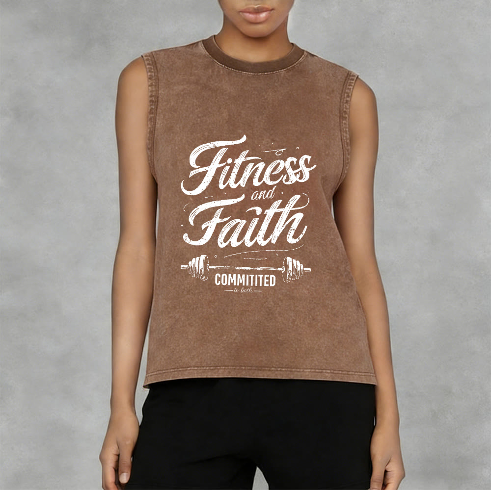 Christianartworkshop Fitness and Faith: Committed to Both Barbell Unisex Washed Tank Top - image 11