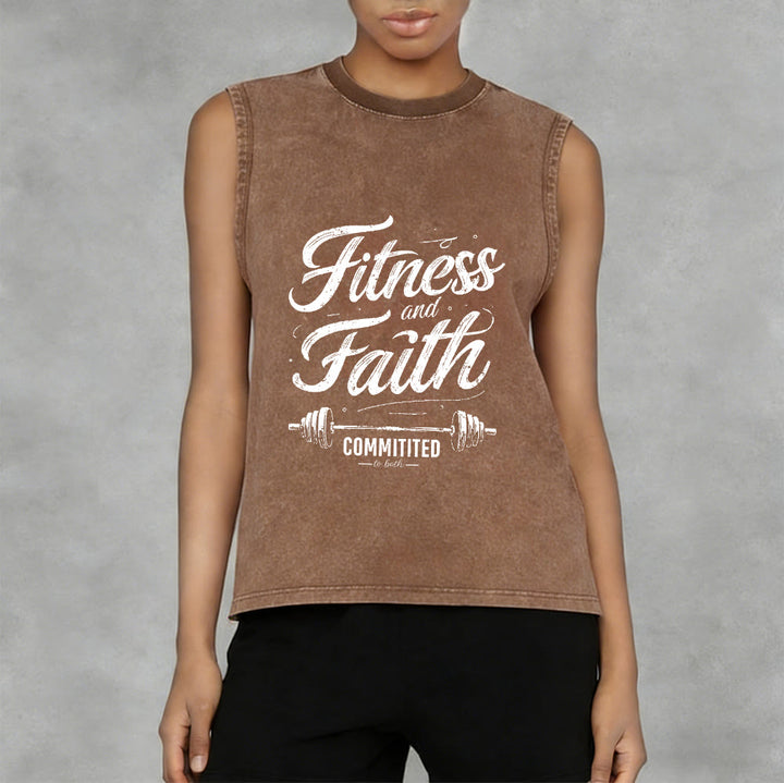 Christianartworkshop Fitness and Faith: Committed to Both Barbell Unisex Washed Tank Top - image 11