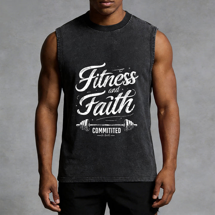 Christianartworkshop Fitness and Faith: Committed to Both Barbell Unisex Washed Tank Top - image 1