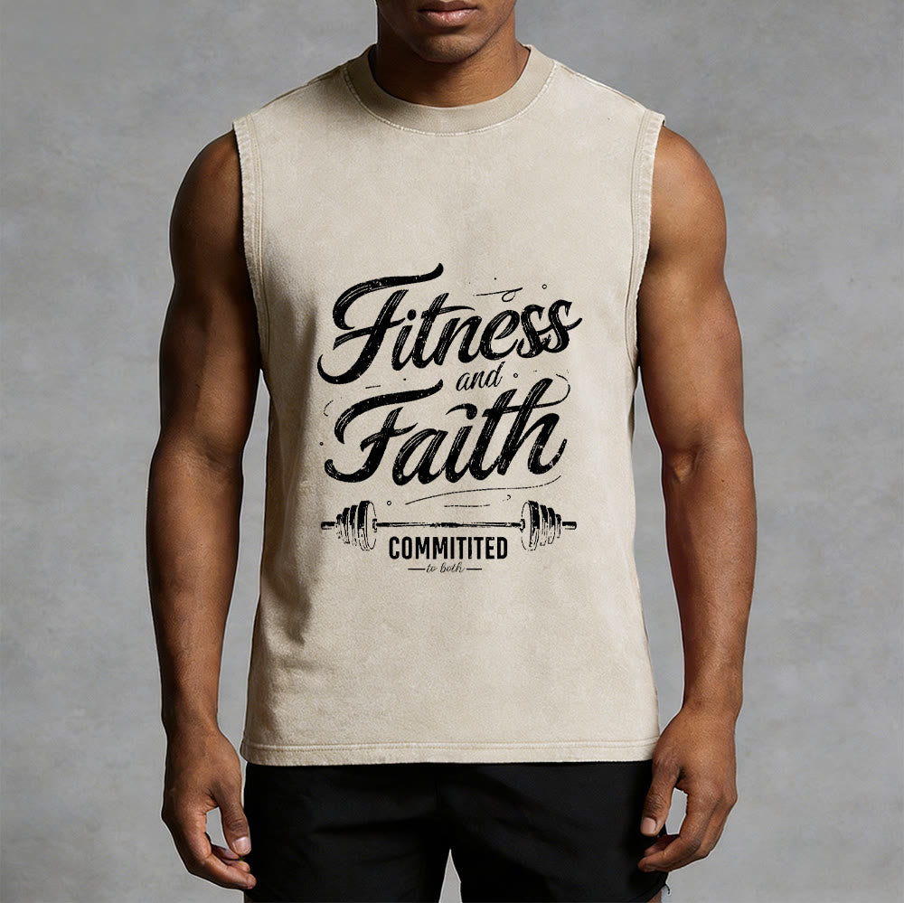 Christianartworkshop Fitness and Faith: Committed to Both Barbell Unisex Washed Tank Top - image 14