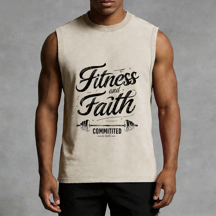 Christianartworkshop Fitness and Faith: Committed to Both Barbell Unisex Washed Tank Top - image 14