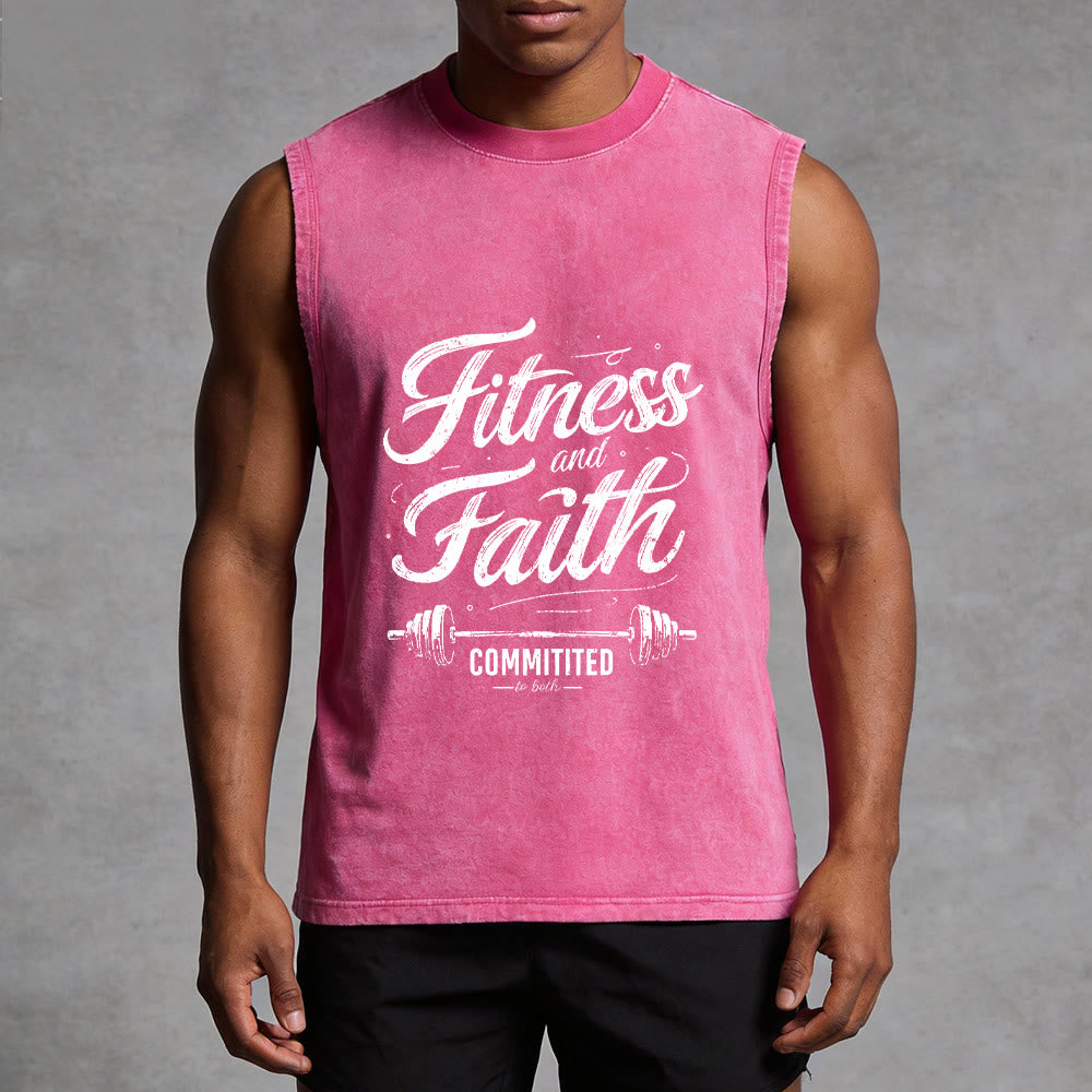 Christianartworkshop Fitness and Faith: Committed to Both Barbell Unisex Washed Tank Top - image 4