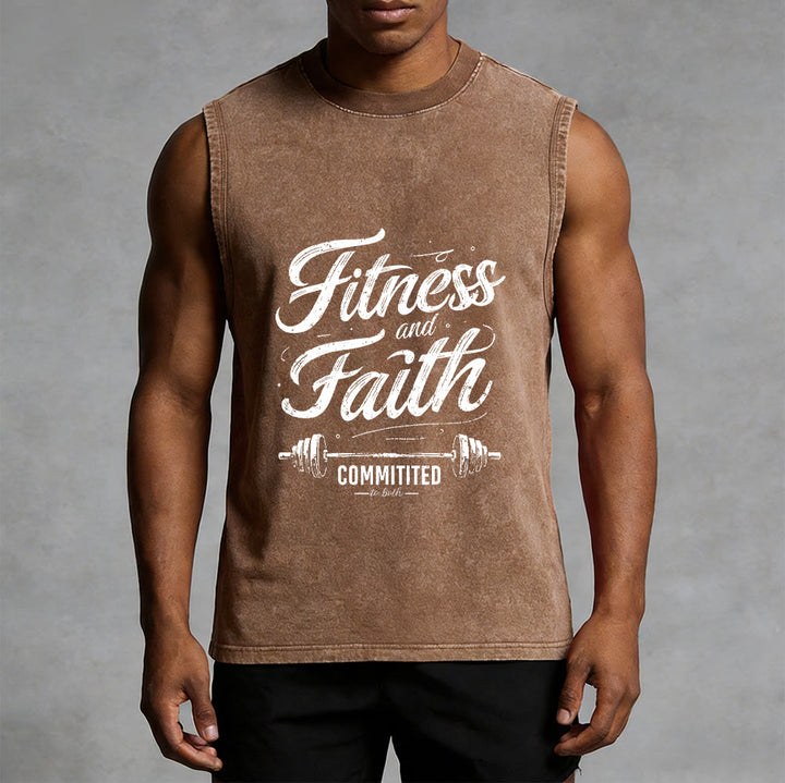 Christianartworkshop Fitness and Faith: Committed to Both Barbell Unisex Washed Tank Top - image 10