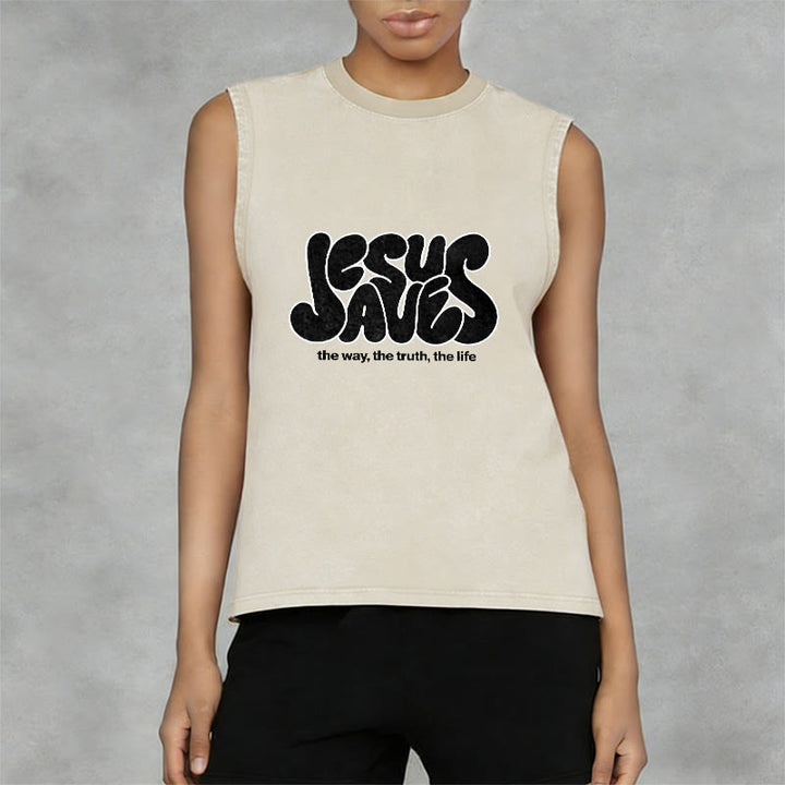 Christianartworkshop Jesus Saves Retro Unisex Washed Tank Top - image 5