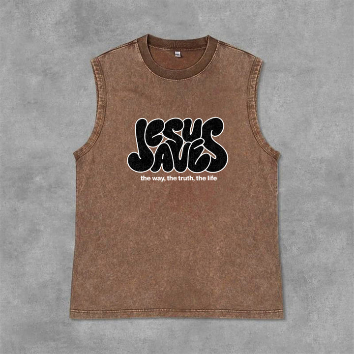 Christianartworkshop Jesus Saves Retro Unisex Washed Tank Top - Brown - 2XL - image 9