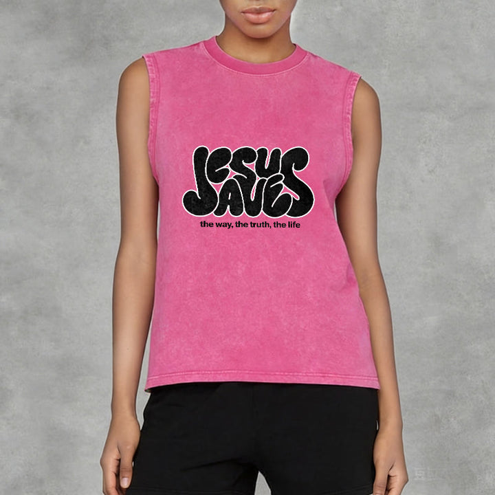 Christianartworkshop Jesus Saves Retro Unisex Washed Tank Top - image 8