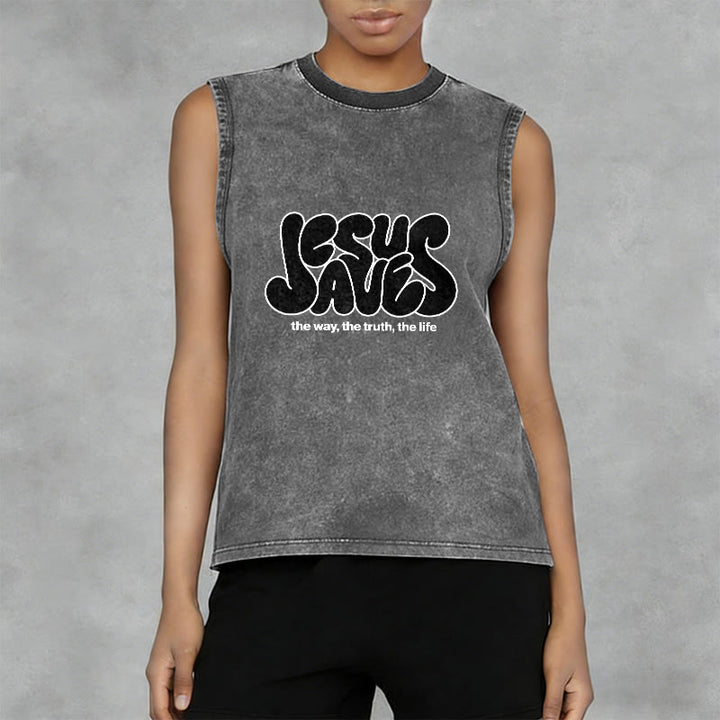 Christianartworkshop Jesus Saves Retro Unisex Washed Tank Top - image 2