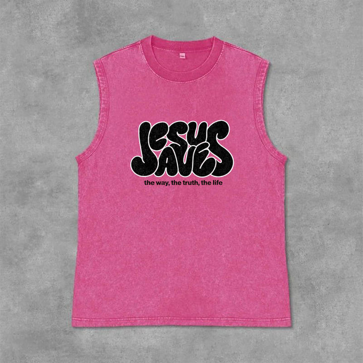 Christianartworkshop Jesus Saves Retro Unisex Washed Tank Top - Pink - 2XL - image 6