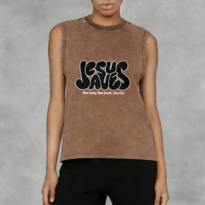 Christianartworkshop Jesus Saves Retro Unisex Washed Tank Top - image 11