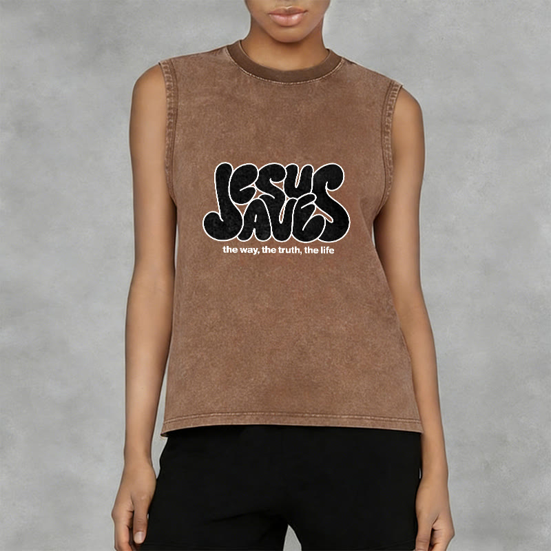 Christianartworkshop Jesus Saves Retro Unisex Washed Tank Top - image 11