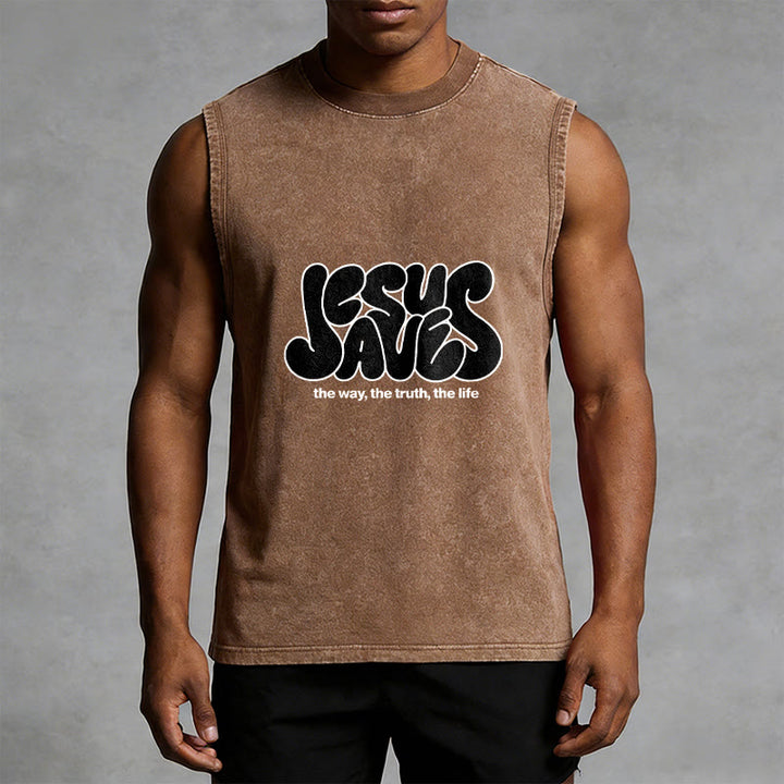 Christianartworkshop Jesus Saves Retro Unisex Washed Tank Top - image 10