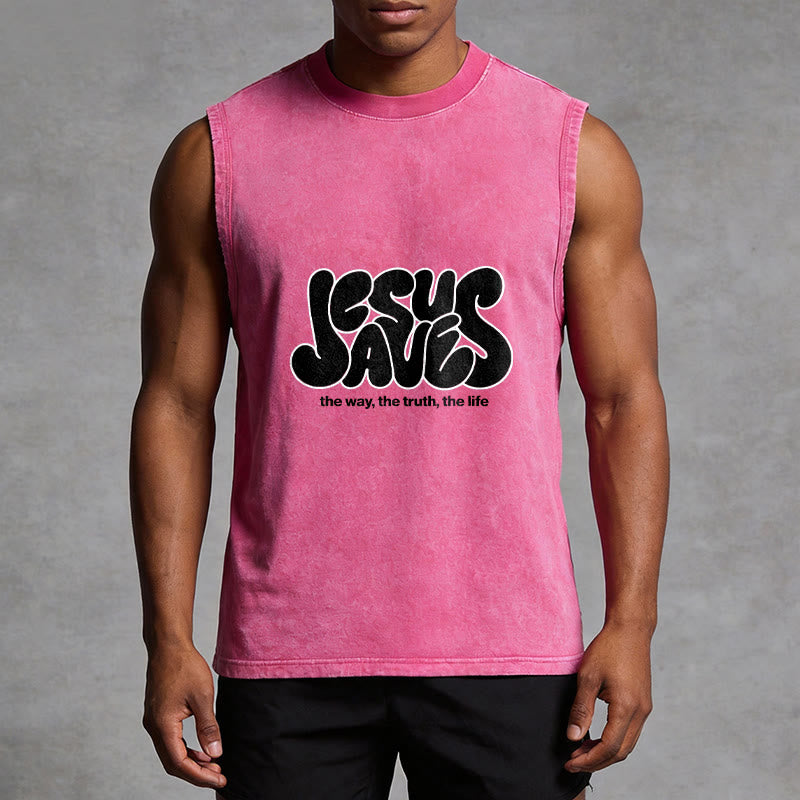 Christianartworkshop Jesus Saves Retro Unisex Washed Tank Top - image 7