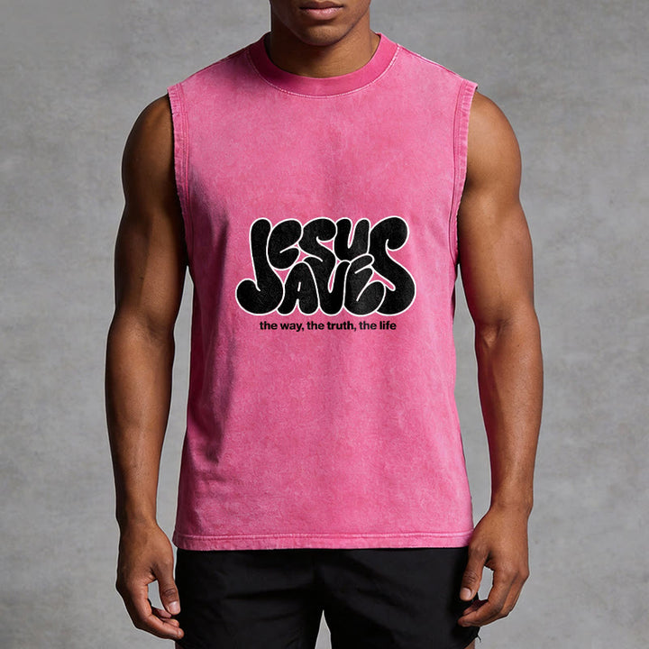 Christianartworkshop Jesus Saves Retro Unisex Washed Tank Top - image 7