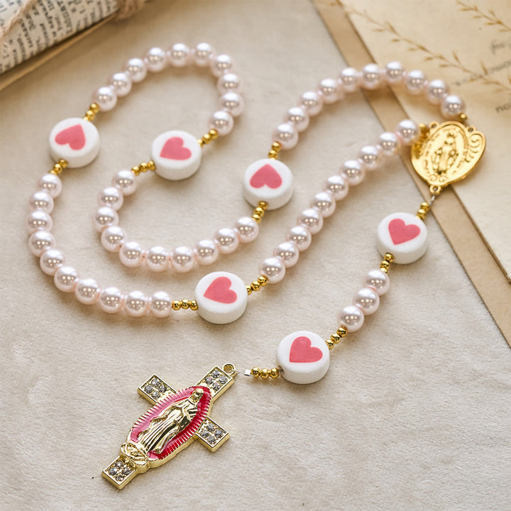 Christianartworkshop Love & Faith Pink Rosary with Graceful Our Lady Center & Cross - image 2