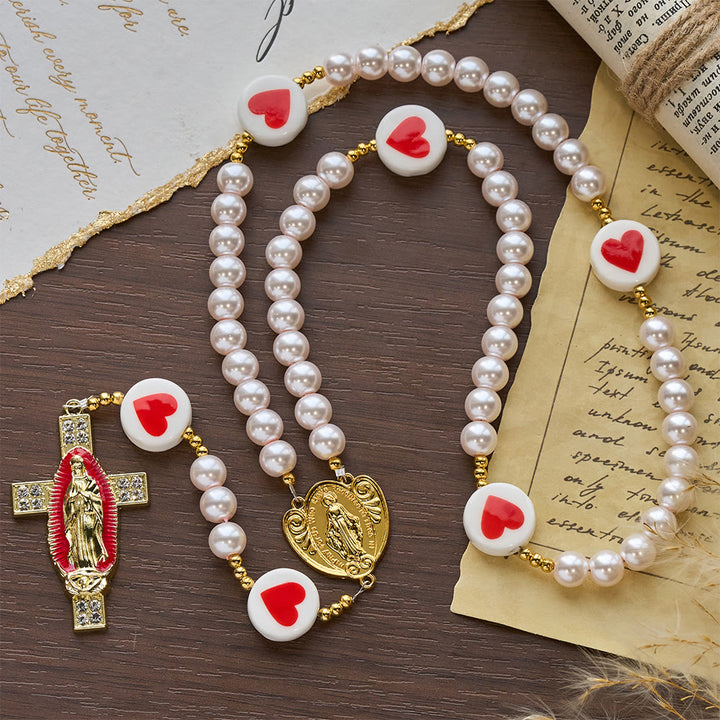 Christianartworkshop Love & Faith Pink Rosary with Graceful Our Lady Center & Cross - image 4