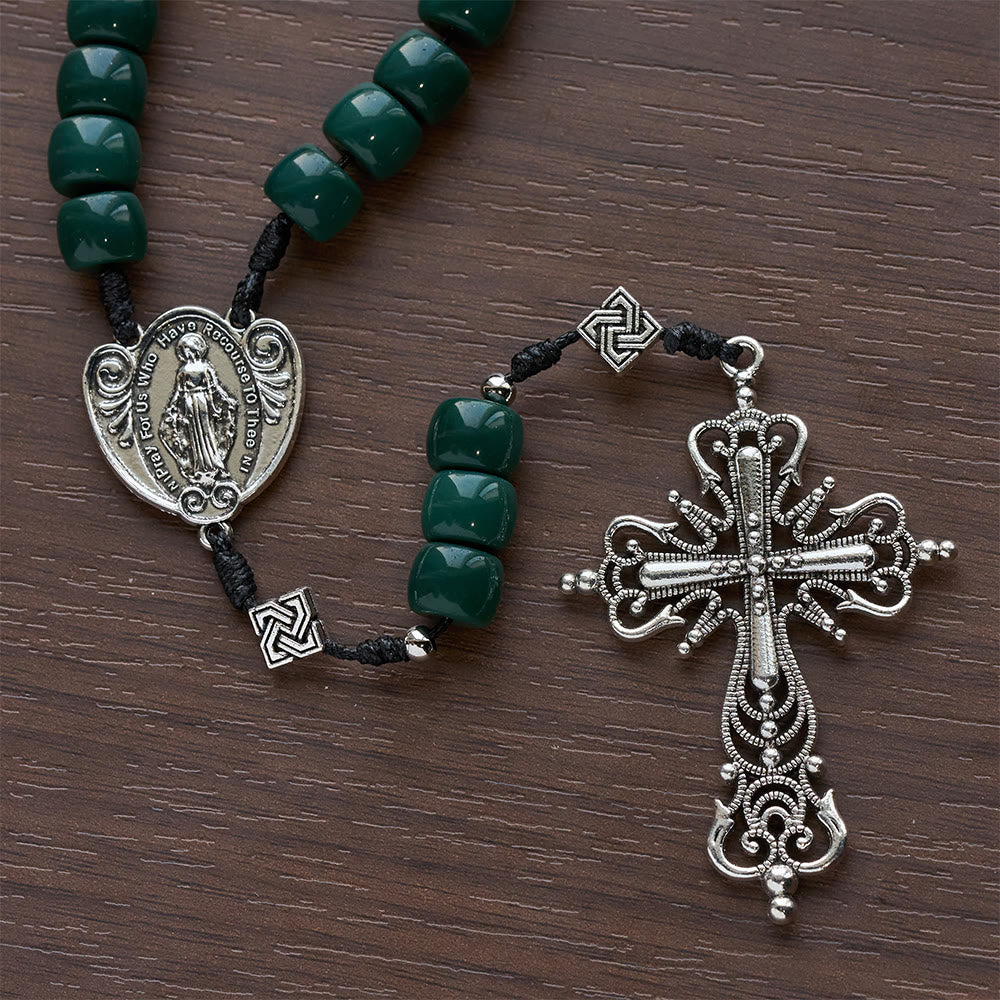 Christianartworkshop Vintage Celtic Knot Olive Green Rosary with Vintage Silver Crucifix - image 8