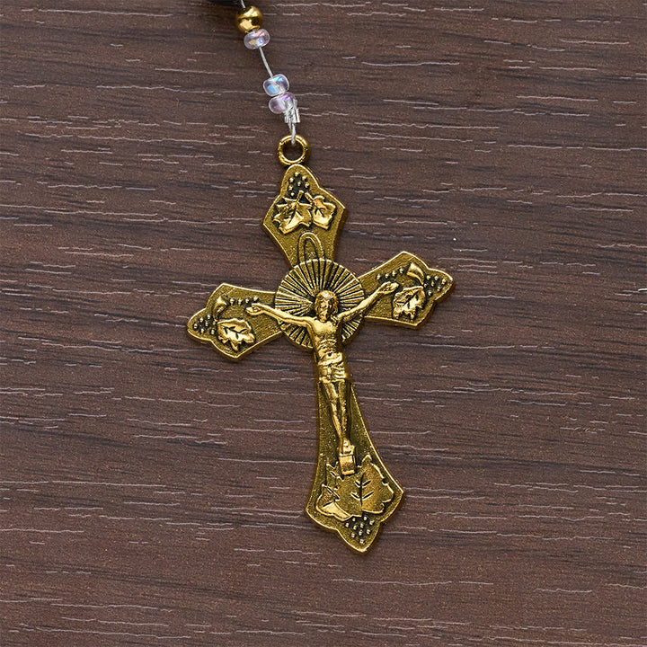 Christianartworkshop Elegant Green & Black Obsidian Rosary with Golden Holy Chalice - image 9