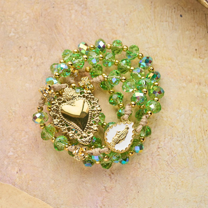 Christianartworkshop Lucky Clover & Sacred Heart Rosary with Green Iridescent Beads & Sacred Heart Medal - image 7