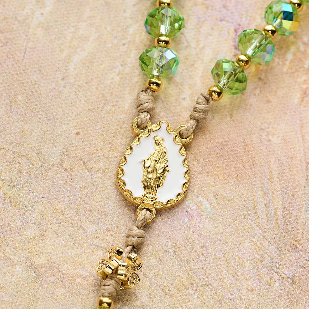 Christianartworkshop Lucky Clover & Sacred Heart Rosary with Green Iridescent Beads & Sacred Heart Medal - image 9