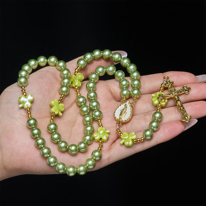Christianartworkshop St. Patrick's Green Rosary with Lucky Ceramic Clover with Our Lady Center - image 1