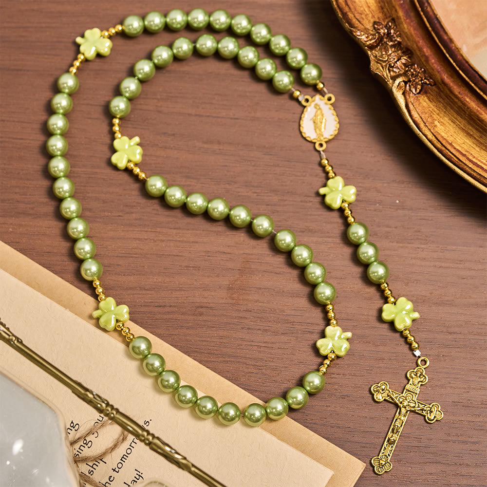 Christianartworkshop St. Patrick's Green Rosary with Lucky Ceramic Clover with Our Lady Center - image 5