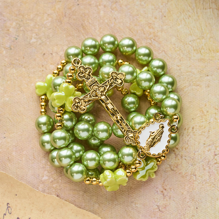 Christianartworkshop St. Patrick's Green Rosary with Lucky Ceramic Clover with Our Lady Center - image 6