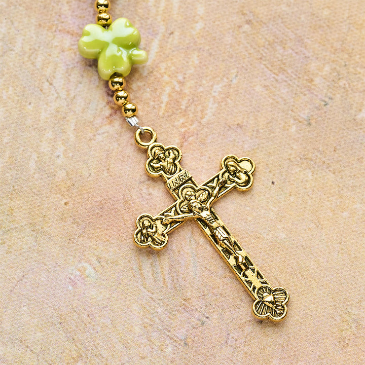 Christianartworkshop St. Patrick's Green Rosary with Lucky Ceramic Clover with Our Lady Center - image 9