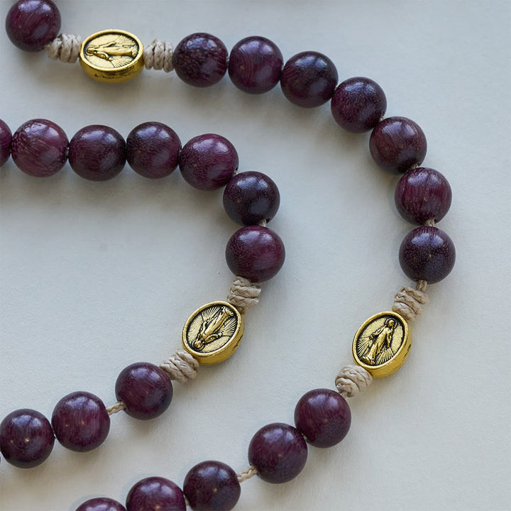 Christianartworkshop Purpleheart Wood Our Lady of Sorrows Rosary with Vintage Medal - image 6