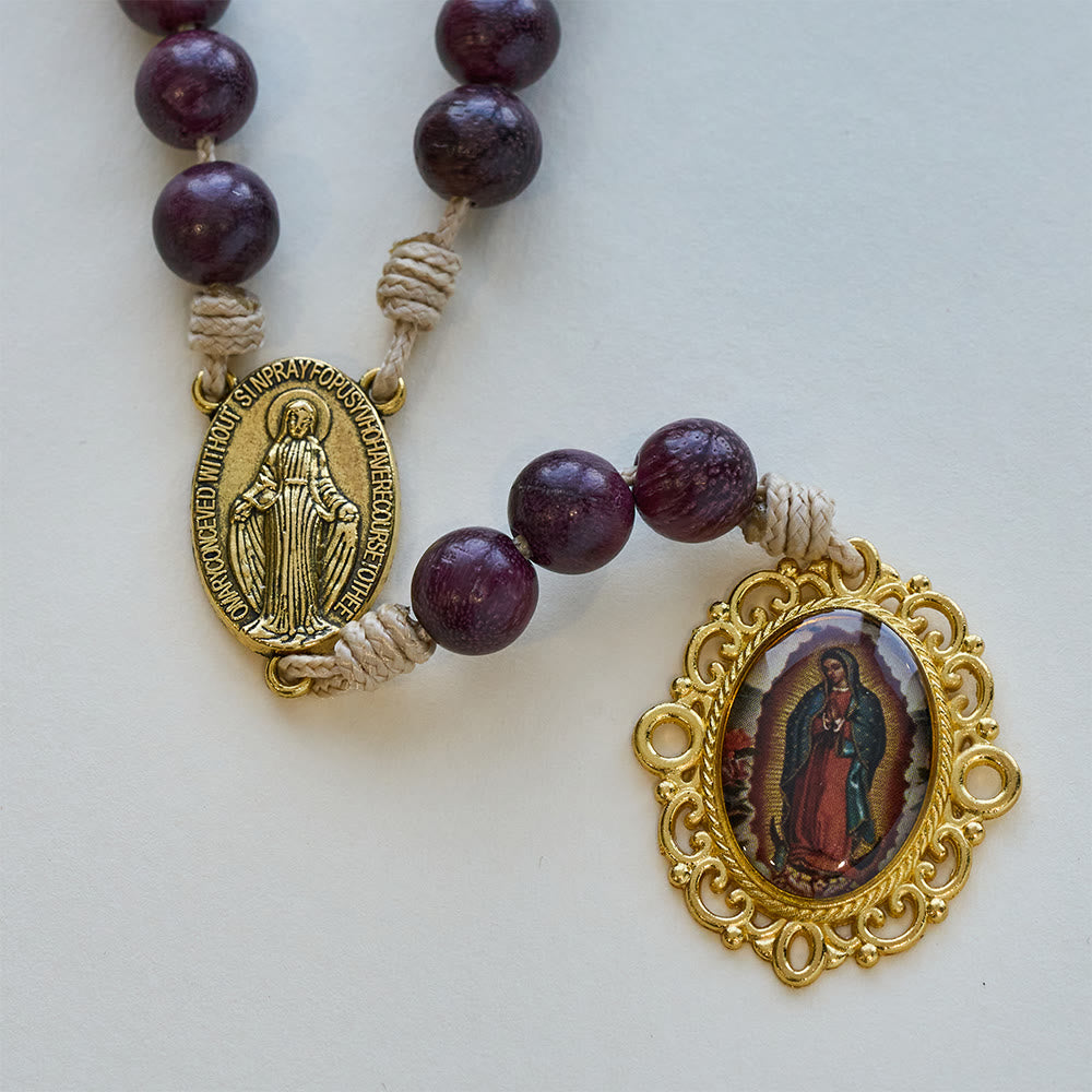 Christianartworkshop Purpleheart Wood Our Lady of Sorrows Rosary with Vintage Medal - image 7