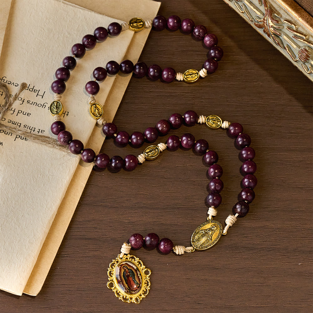 Christianartworkshop Purpleheart Wood Our Lady of Sorrows Rosary with Vintage Medal - image 3