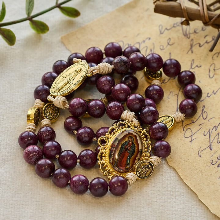 Christianartworkshop Purpleheart Wood Our Lady of Sorrows Rosary with Vintage Medal - image 5