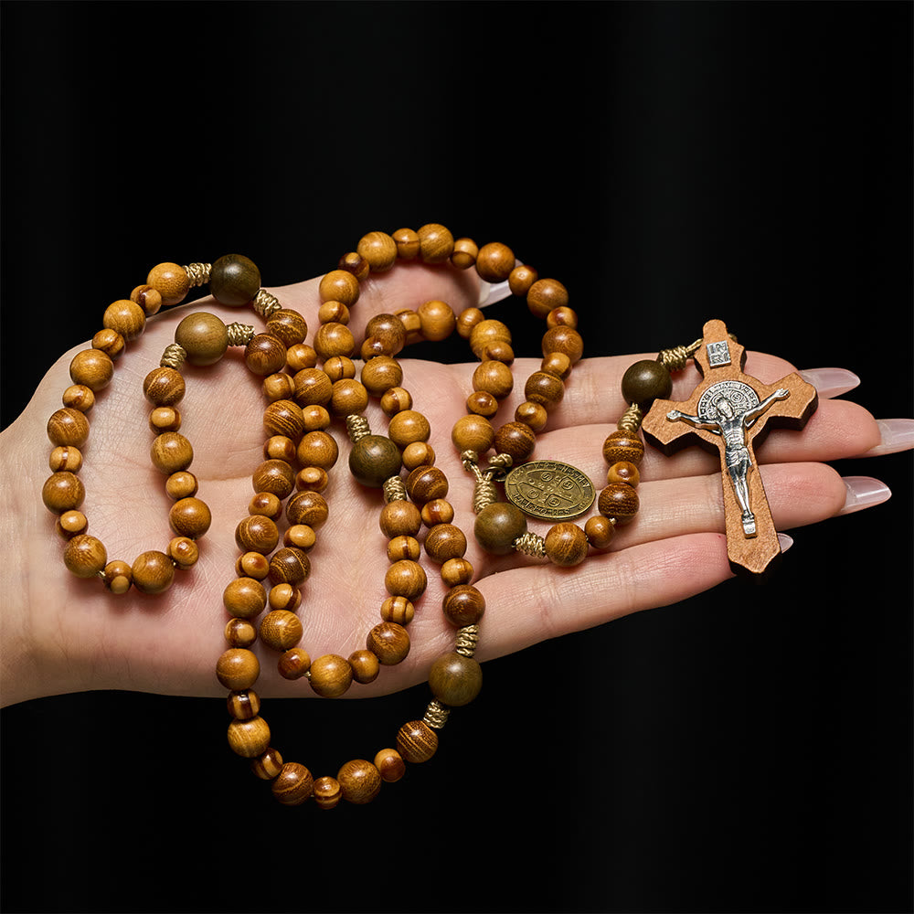 Heritage Natural Wood Rosary – Yellow & Green Sandalwood with Pine