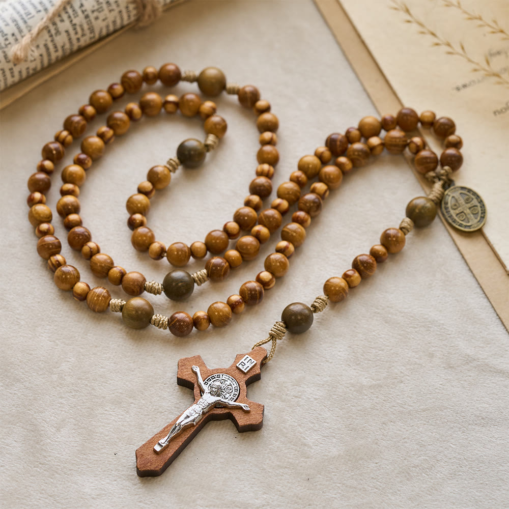 Heritage Natural Wood Rosary – Yellow & Green Sandalwood with Pine
