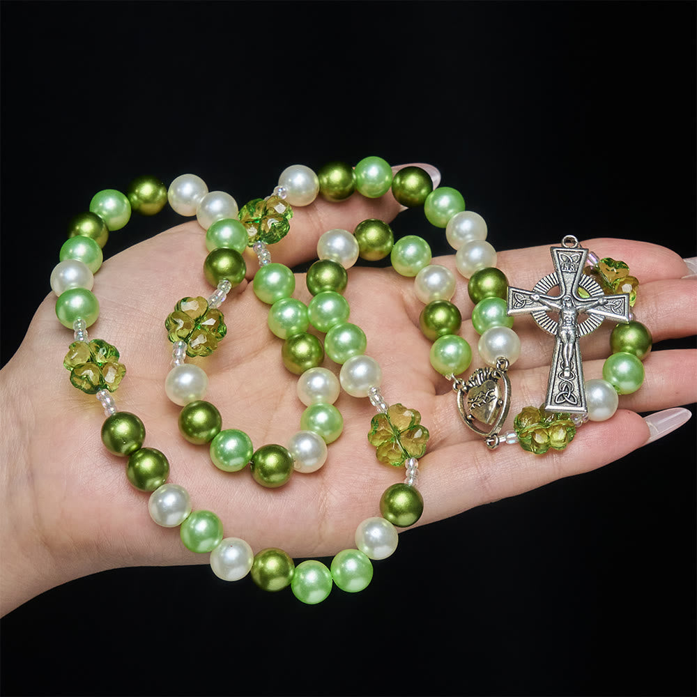 Christianartworkshop Gradient Green Lucky Faith Rosary with Sacred Heart & Celtic Cross - Sacred Heart & Celtic Cross - image 0