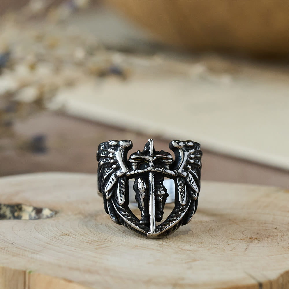 Christianartworkshop Archangel Michael Winged Sword Ring: A Symbol of Divine Protection - Silver - US 11 - image 2