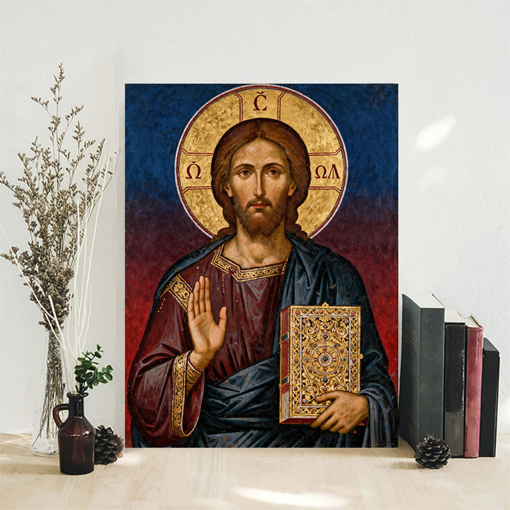 Christianartworkshop Christian Artwork Pantocrator Art Canvas: Divine Authority & Timeless Devotion - Framed Canvas Painting - 13.77"*19.58"*0.7"/35*50*1.8cm - image 0