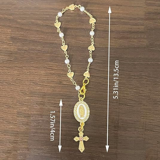 Christianartworkshop Colorful Gem Guadalupe Car Pendant/Pocket Rosary: Embody Maternal Grace on the Go - Golden - image 9