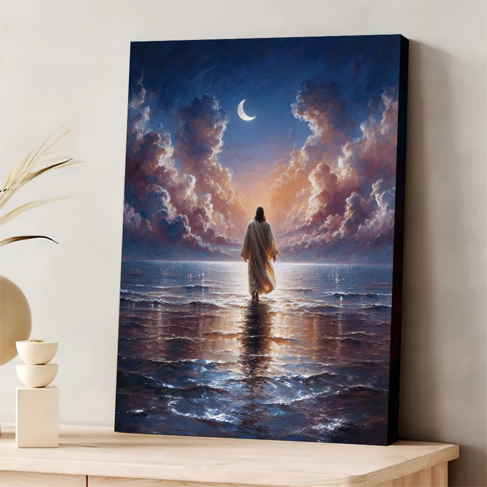 Christianartworkshop Easter Twilight Waters Jesus Faith Wall Art Print: A Daily Reminder of His Calm - Framed Canvas Painting - 13.77"*19.58"*0.7"/35*50*1.8cm - image 0