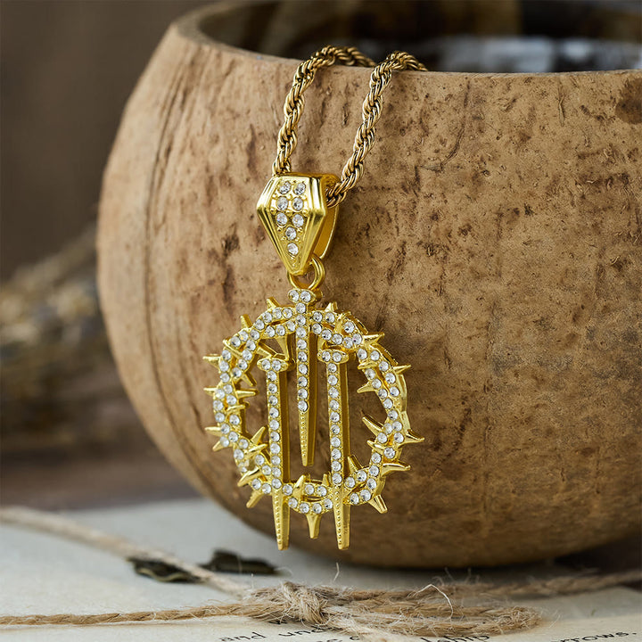 Christianartworkshop Crown of Thorns & Nails Rope Chain Necklace: A Symbol of Redemptive Sacrifice - Golden - image 0