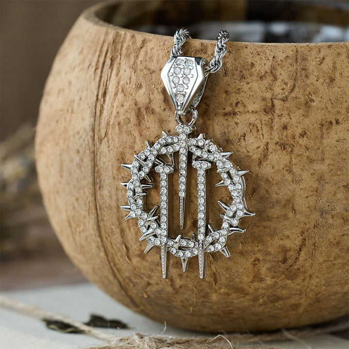 Christianartworkshop Crown of Thorns & Nails Rope Chain Necklace: A Symbol of Redemptive Sacrifice - Silver - image 4