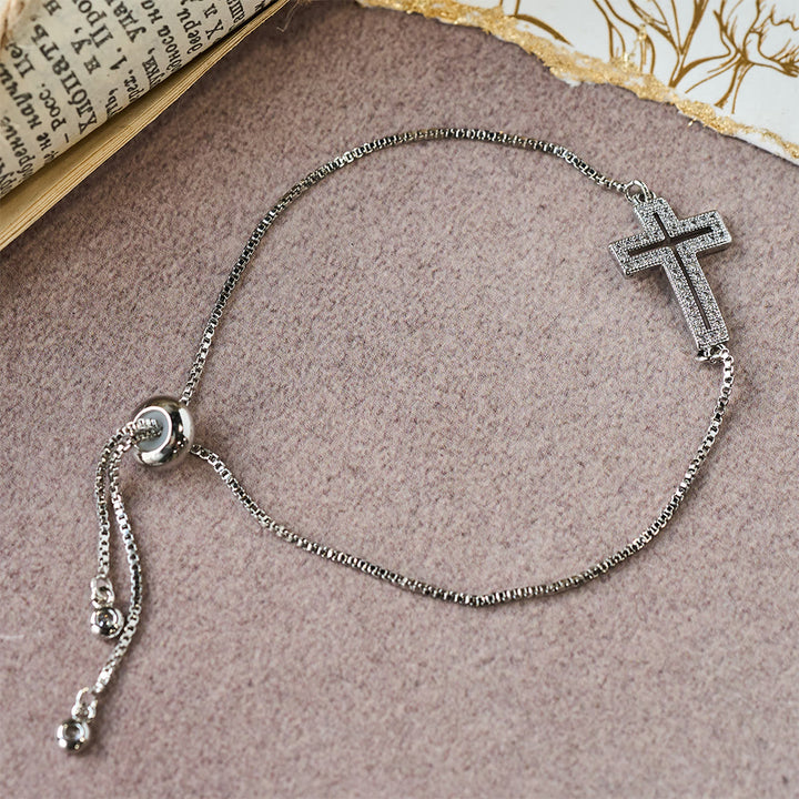 Christianartworkshop Golden/Silver/Black Zircon Cross Bracelet: Embody the Grace of the Cross - Silver - image 5