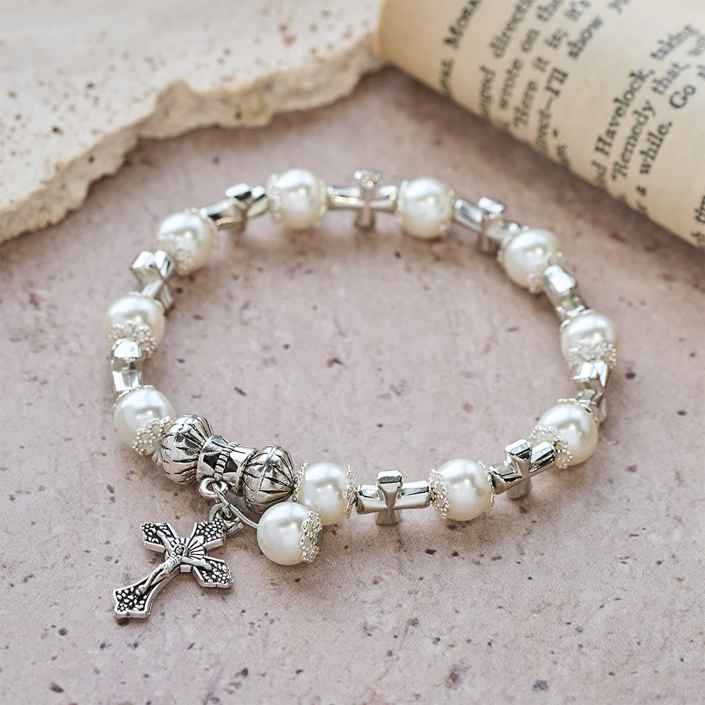 Christianartworkshop Silver Cross Accent Beaded Bracelet: Embody the Grace of Prayerful Reflection - image 3
