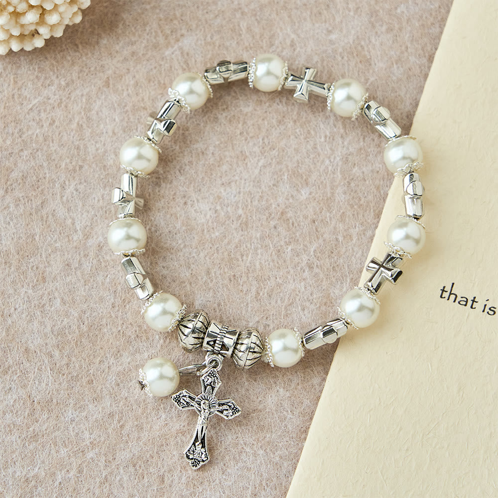 Christianartworkshop Silver Cross Accent Beaded Bracelet: Embody the Grace of Prayerful Reflection - image 6