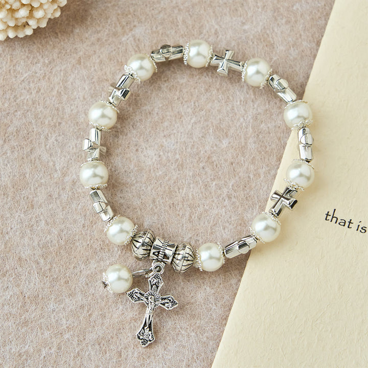 Christianartworkshop Silver Cross Accent Beaded Bracelet: Embody the Grace of Prayerful Reflection - image 6